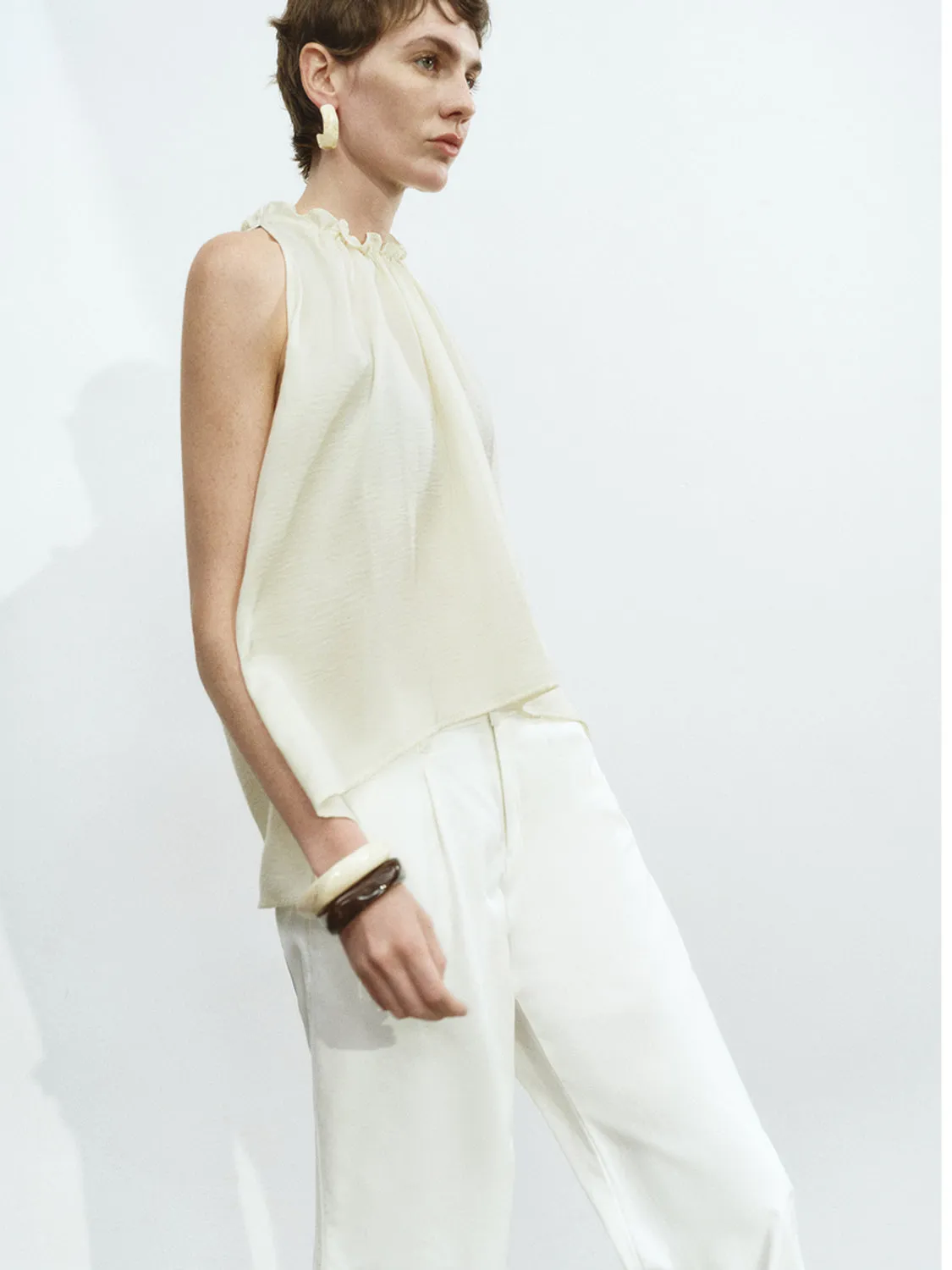 Sleeveless Ruffle Tie Blouses