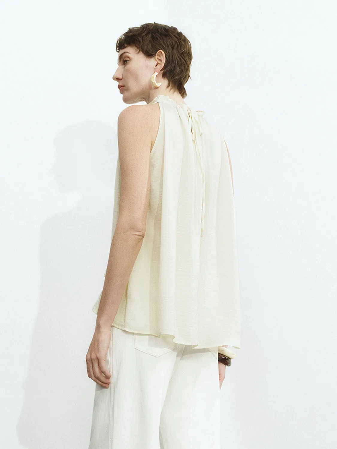 Sleeveless Ruffle Tie Blouses