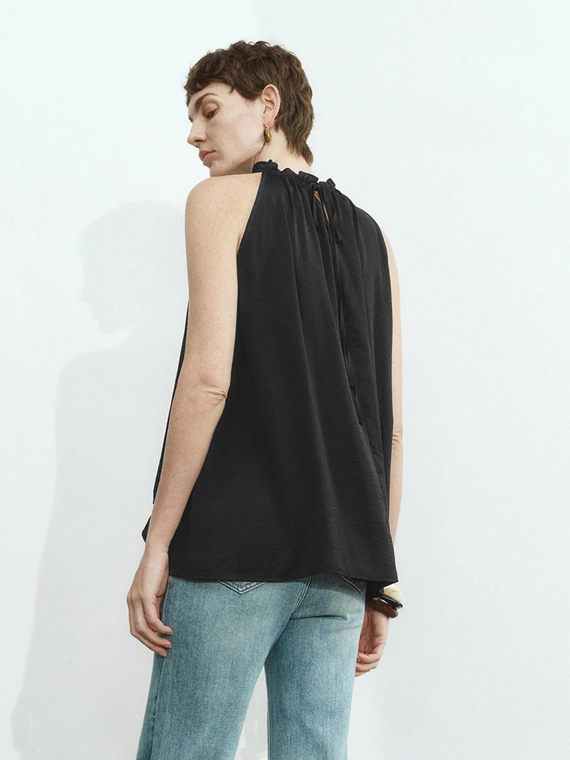 Sleeveless Ruffle Tie Blouses
