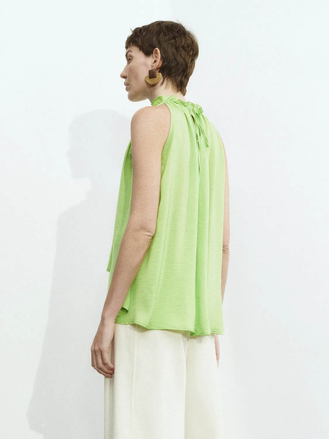 Sleeveless Ruffle Tie Blouses