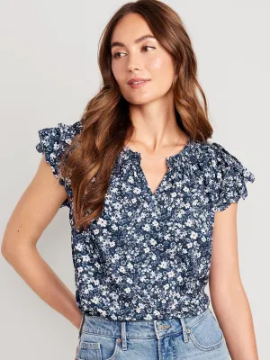 Sleeveless Ruffle-Trim Smocked Top for Women