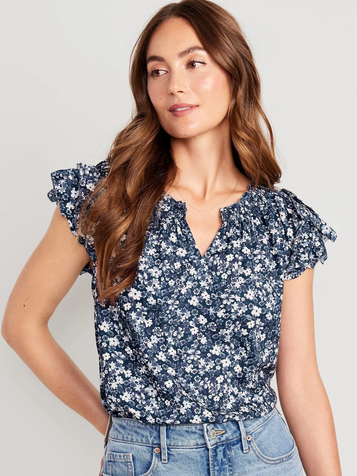 Sleeveless Ruffle-Trim Smocked Top for Women