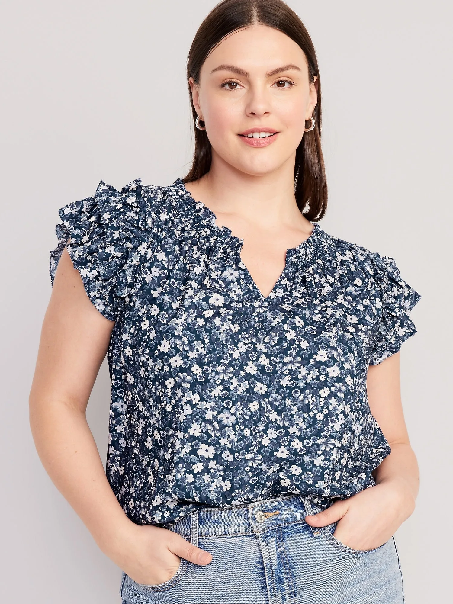 Sleeveless Ruffle-Trim Smocked Top for Women