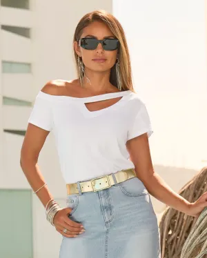 Slouchy Cut Out Knit Top White