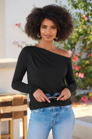 Slouchy Long-Sleeve Knit Tee Black