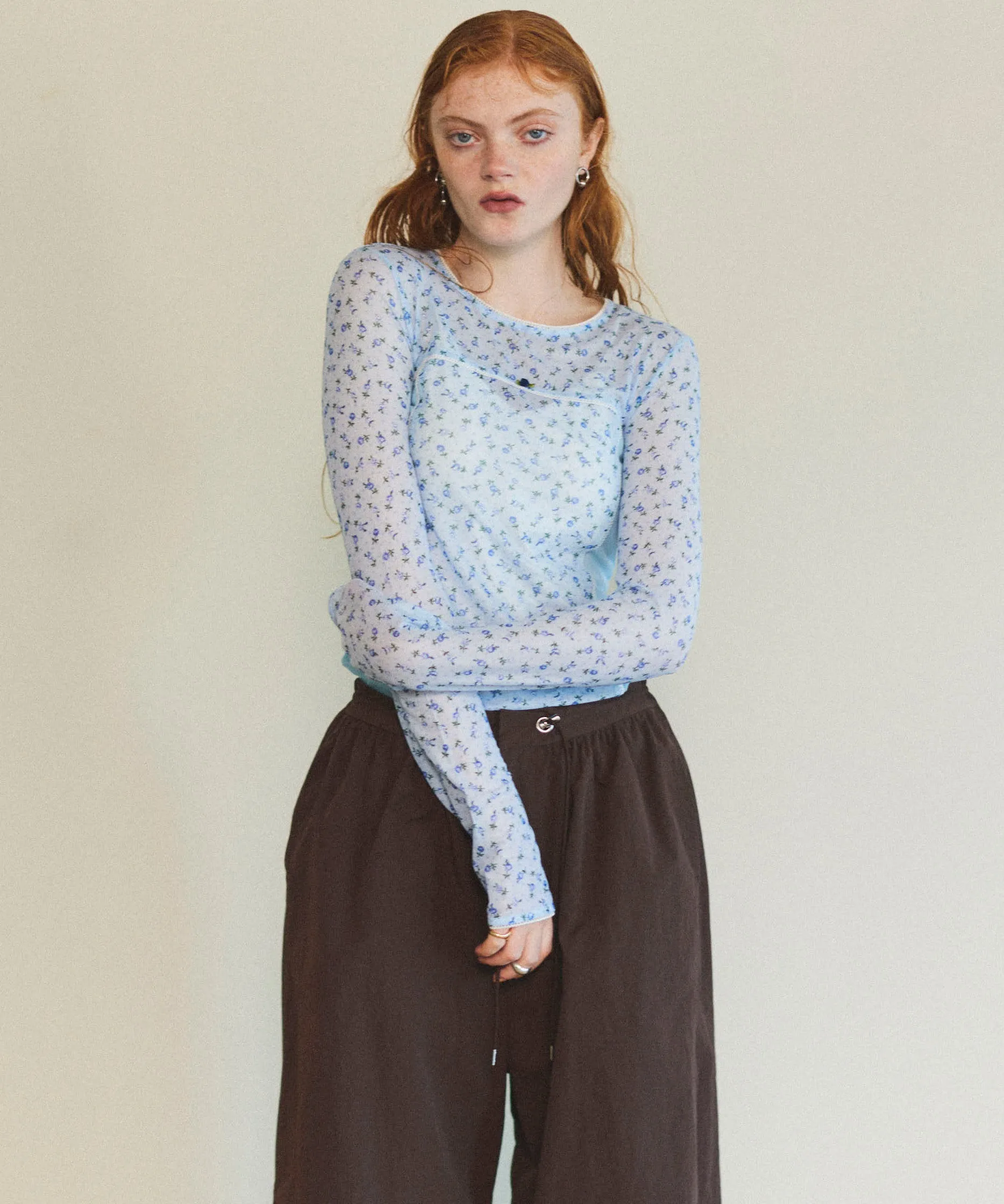 Small Floral Pattern Mesh Fabric Inner Tops