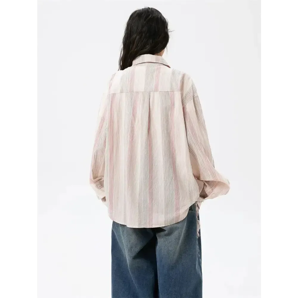 Soft Girl Shirt with Striped Pattern and Ruffled Heart Design