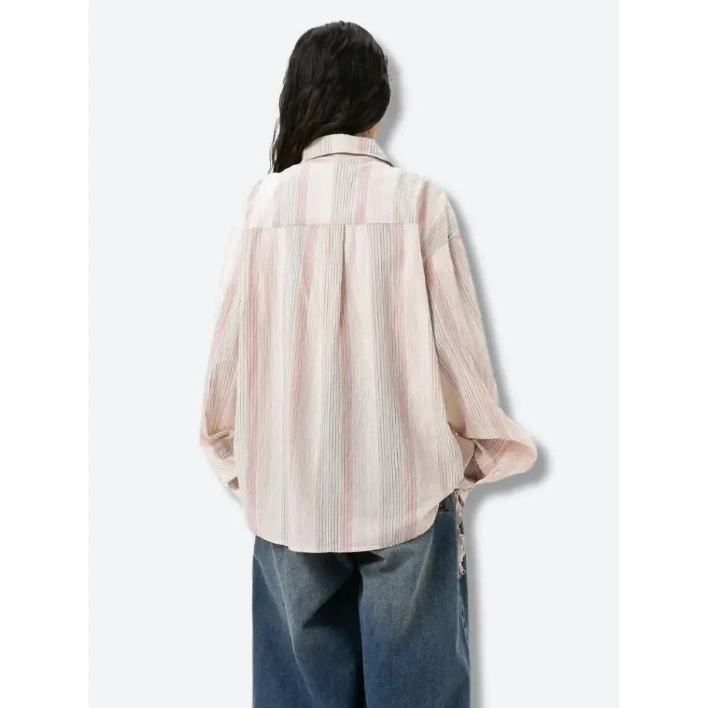 Soft Girl Shirt with Striped Pattern and Ruffled Heart Design