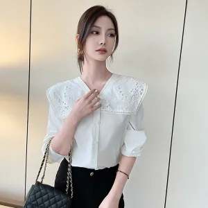 Solid Embroidered Chiffon Blouse with Beautiful Broderie Design