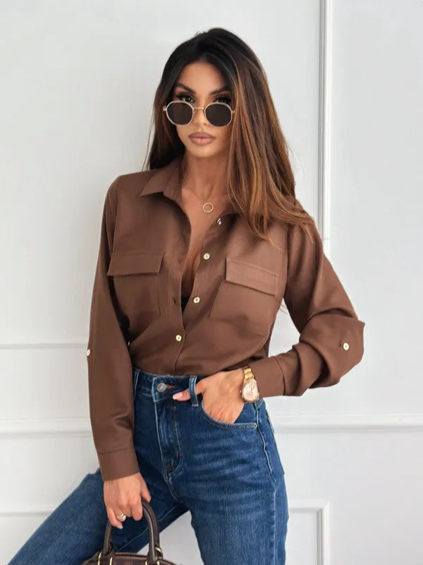 Sophisticated Solid Button-Down Long-Sleeve Shirt for Effortless Elegance