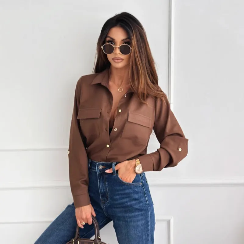 Sophisticated Solid Button-Down Long-Sleeve Shirt for Effortless Elegance