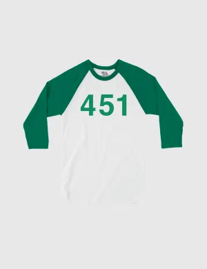 Squid Game: The Challenge Player Raglan Shirt [White/Kelly] - Player 451