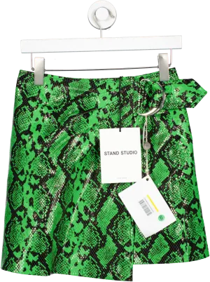 Stand Studio Green Kaya Snakeskin Print Wrap Skirt UK 8
