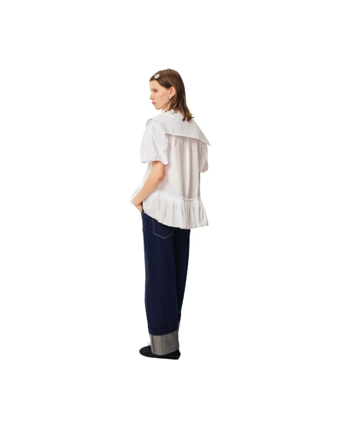 Straight Cuff Detail Boyfriend Jeans W/ Emb
