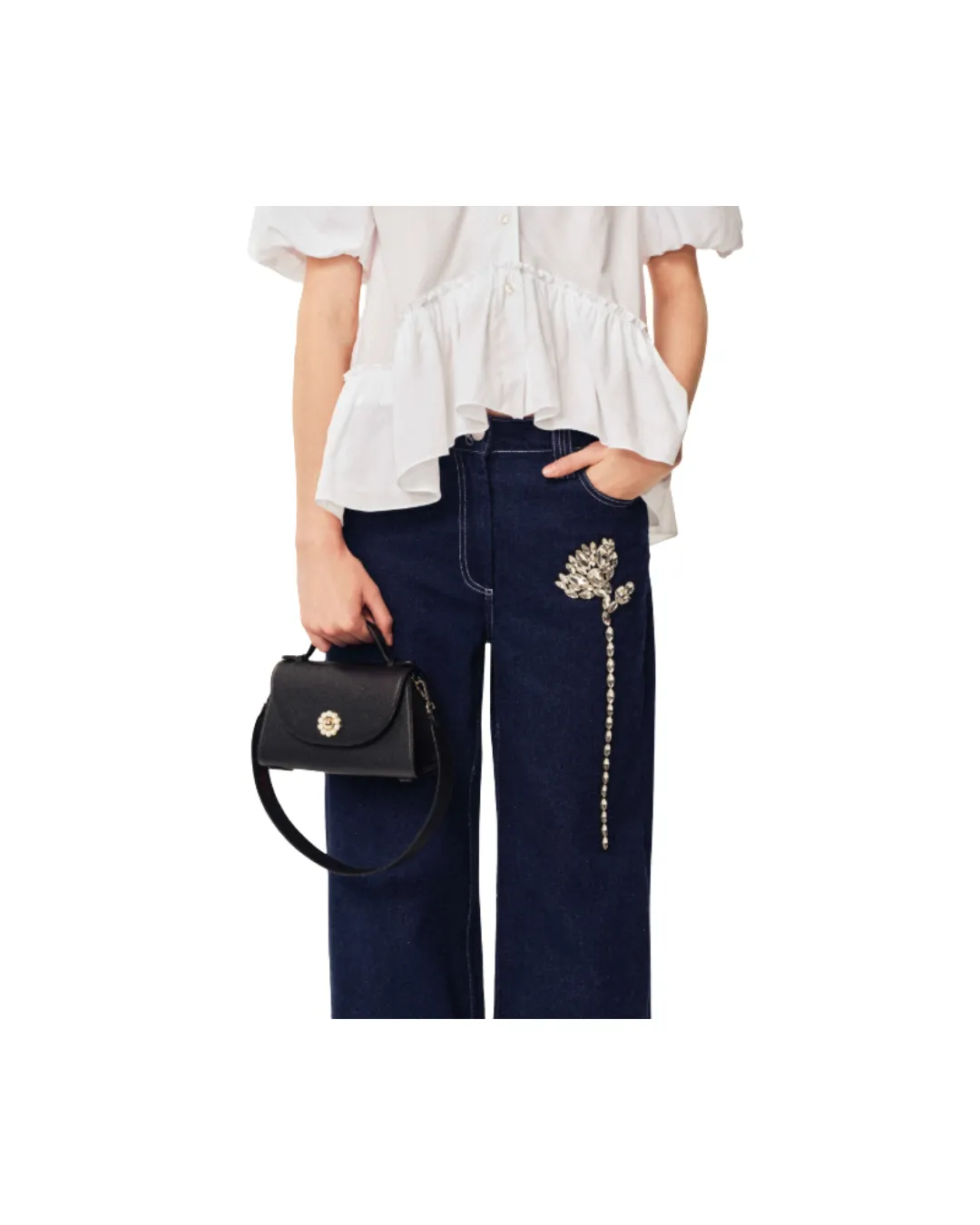 Straight Cuff Detail Boyfriend Jeans W/ Emb