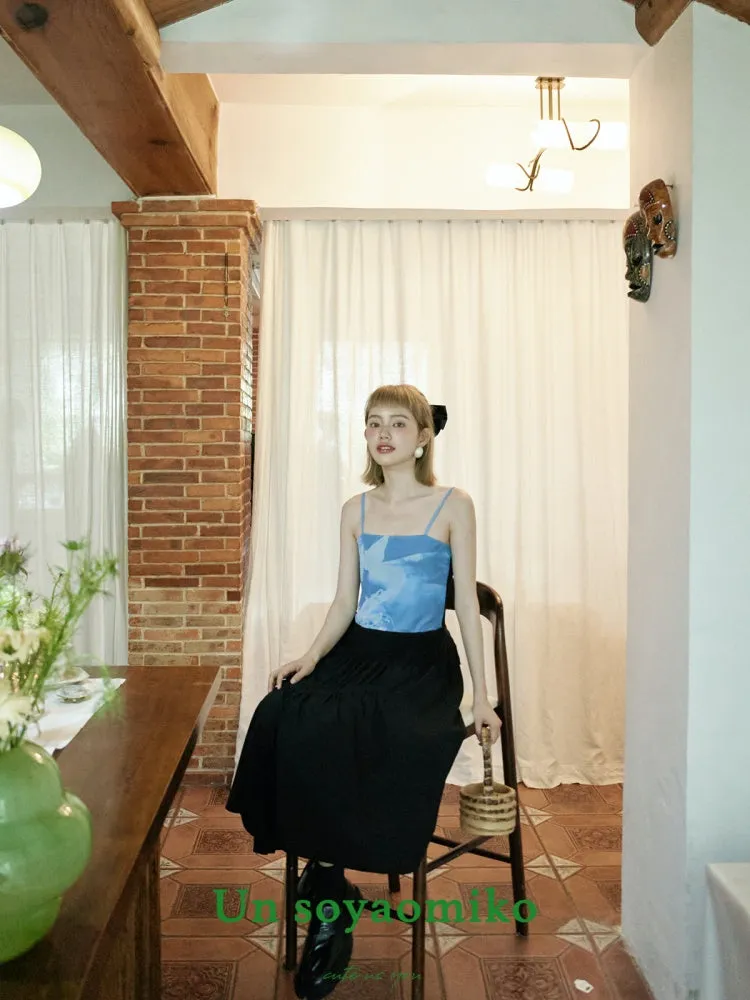stretch printed mesh tassel suspender top