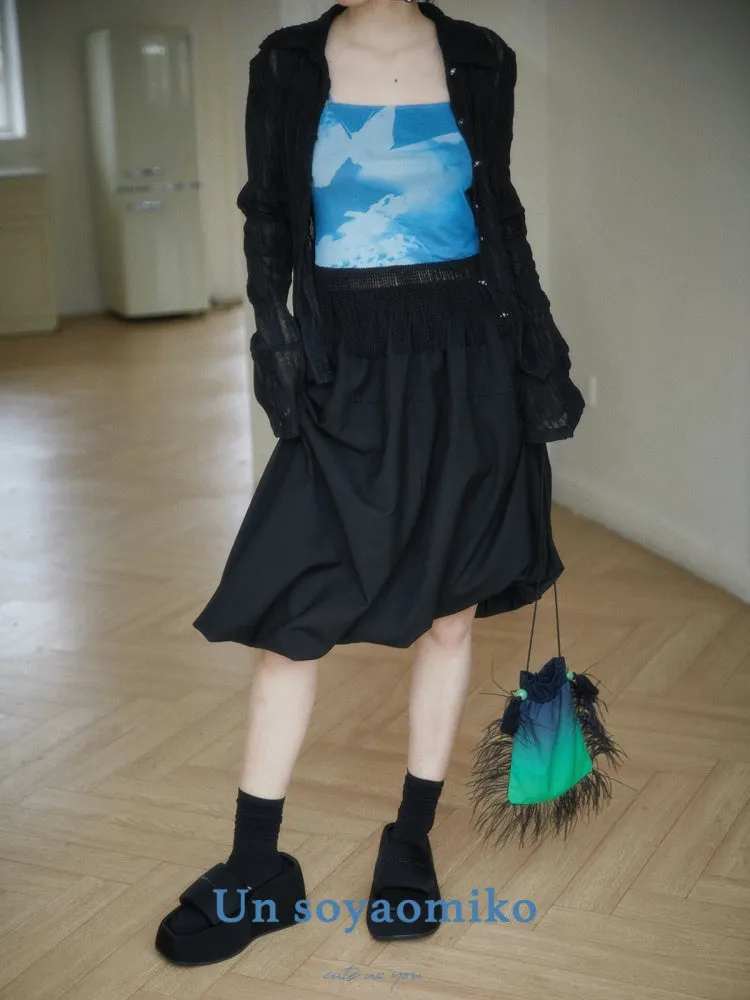 stretch printed mesh tassel suspender top