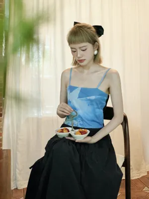stretch printed mesh tassel suspender top