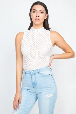 Stripe Mesh Mock Neck Bodysuit
