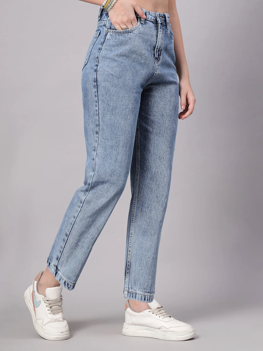 Style Quotient Women Mid Blue Mom Fit High Rise Jeans
