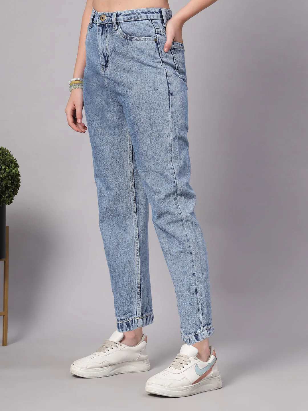 Style Quotient Women Mid Blue Mom Fit High Rise Jeans