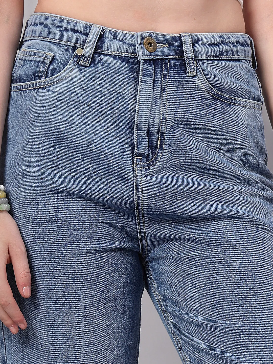 Style Quotient Women Mid Blue Mom Fit High Rise Jeans
