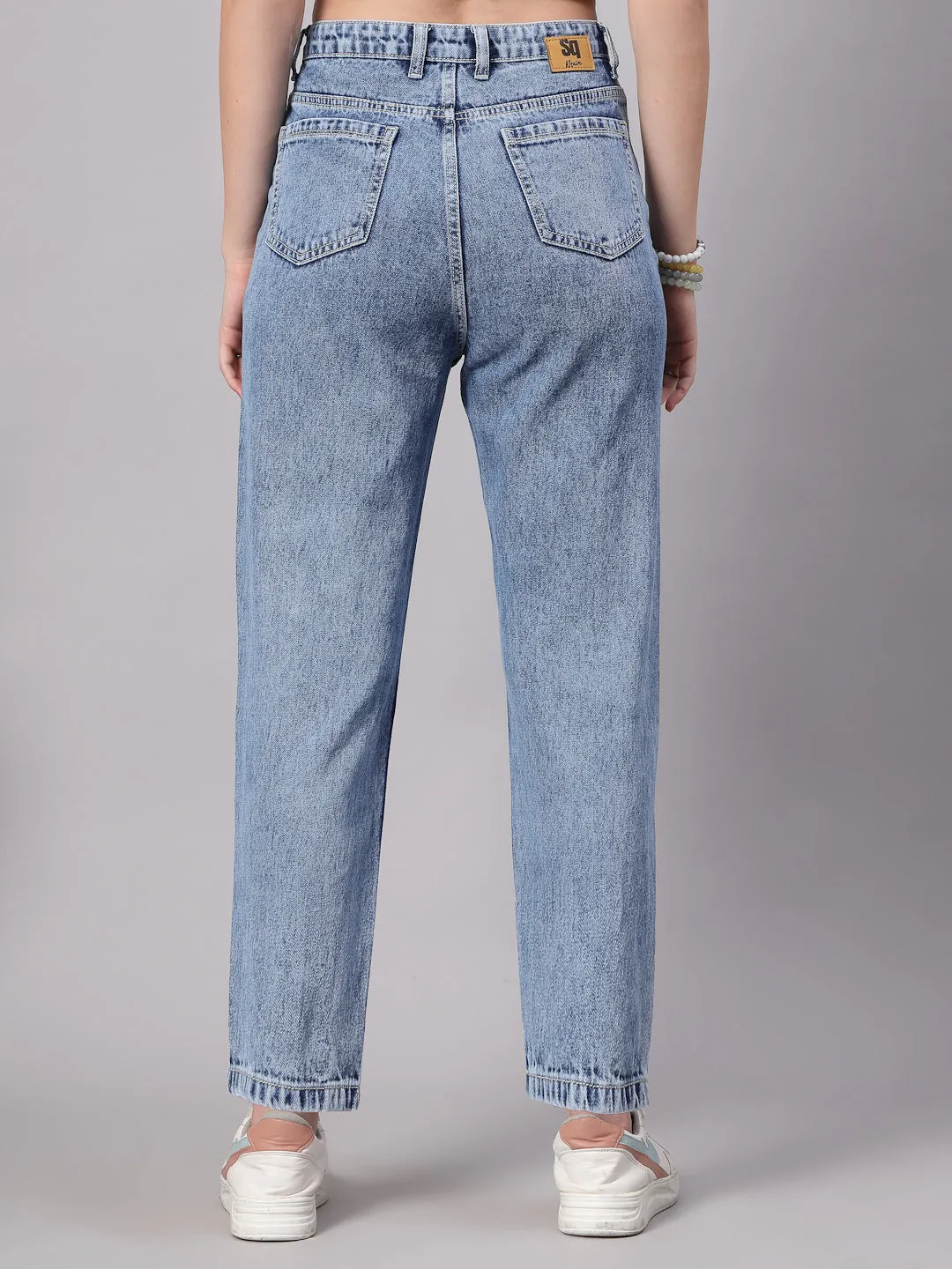 Style Quotient Women Mid Blue Mom Fit High Rise Jeans