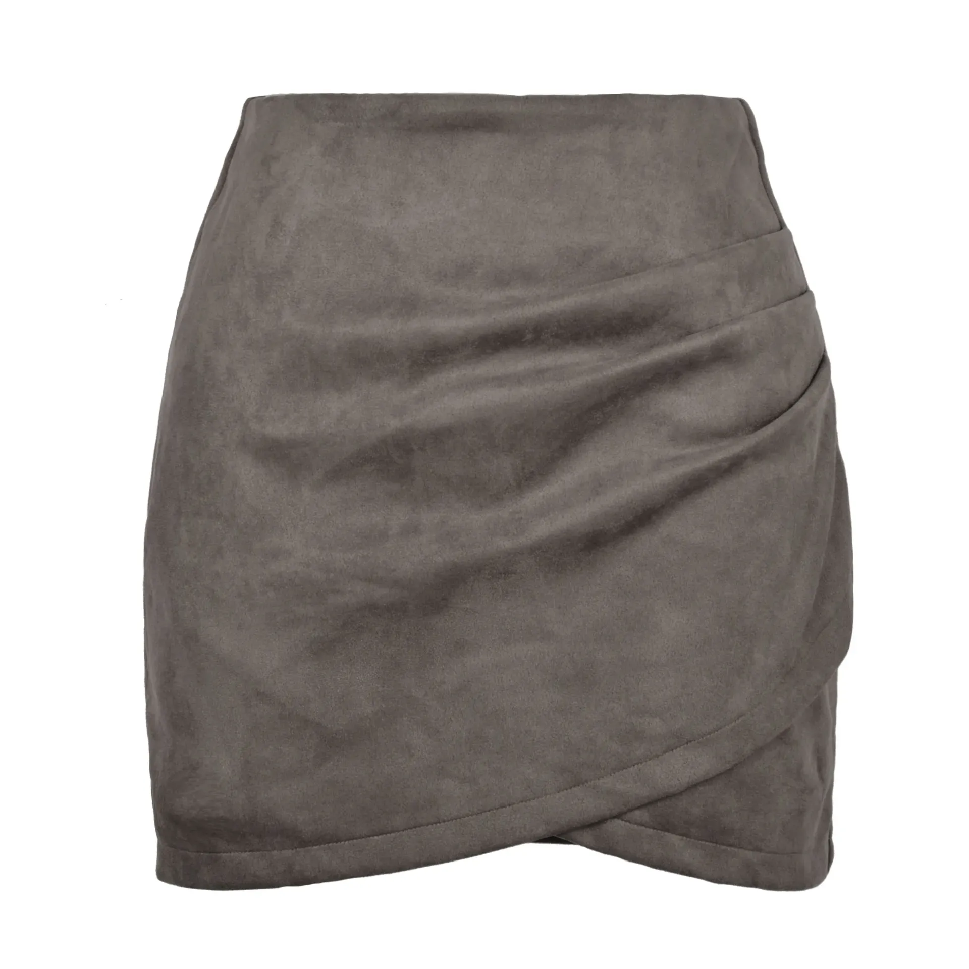 Suede Asymmetrical Skirt with Back Zip Up