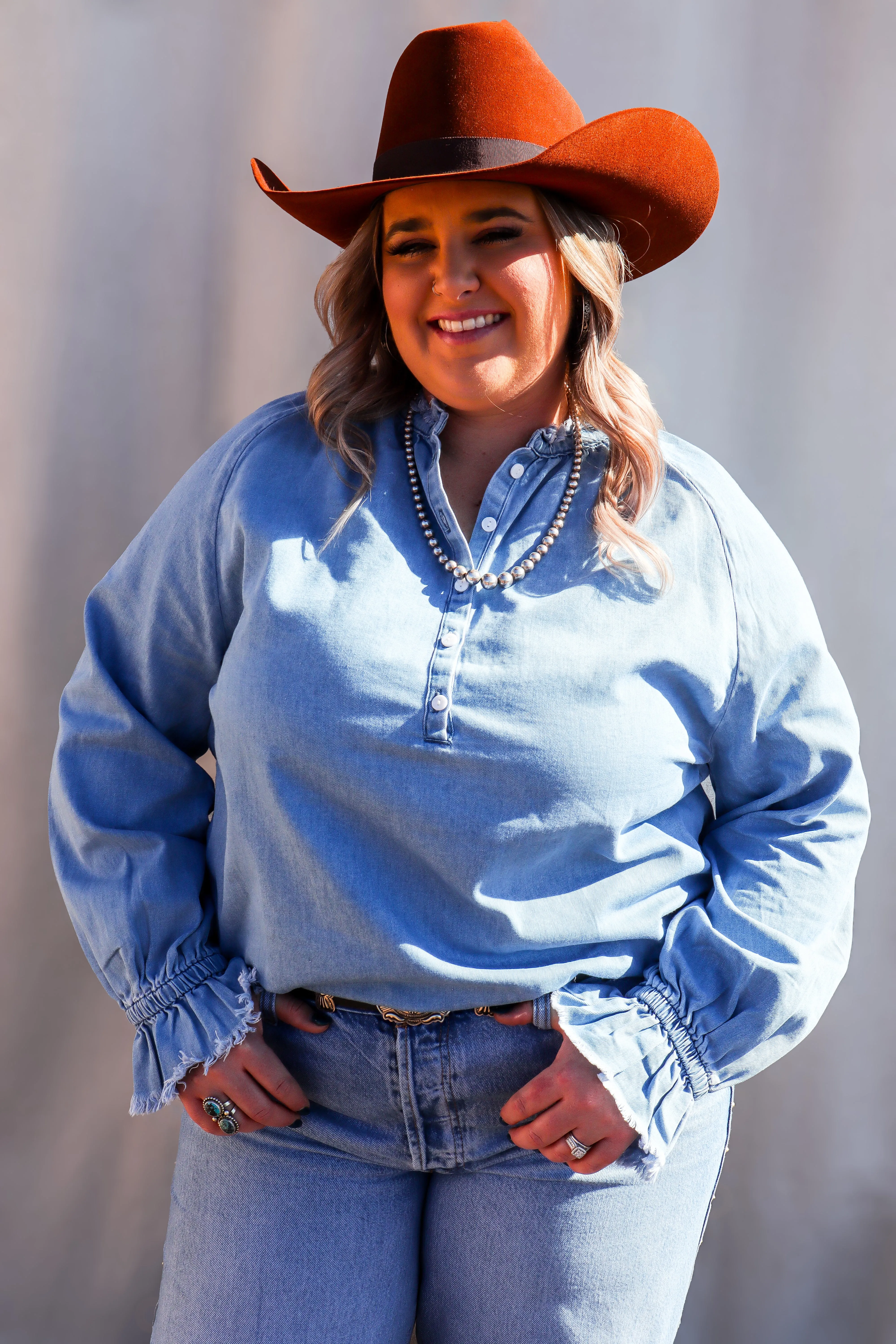 The Dreamcatcher Denim Long Sleeve Blouse