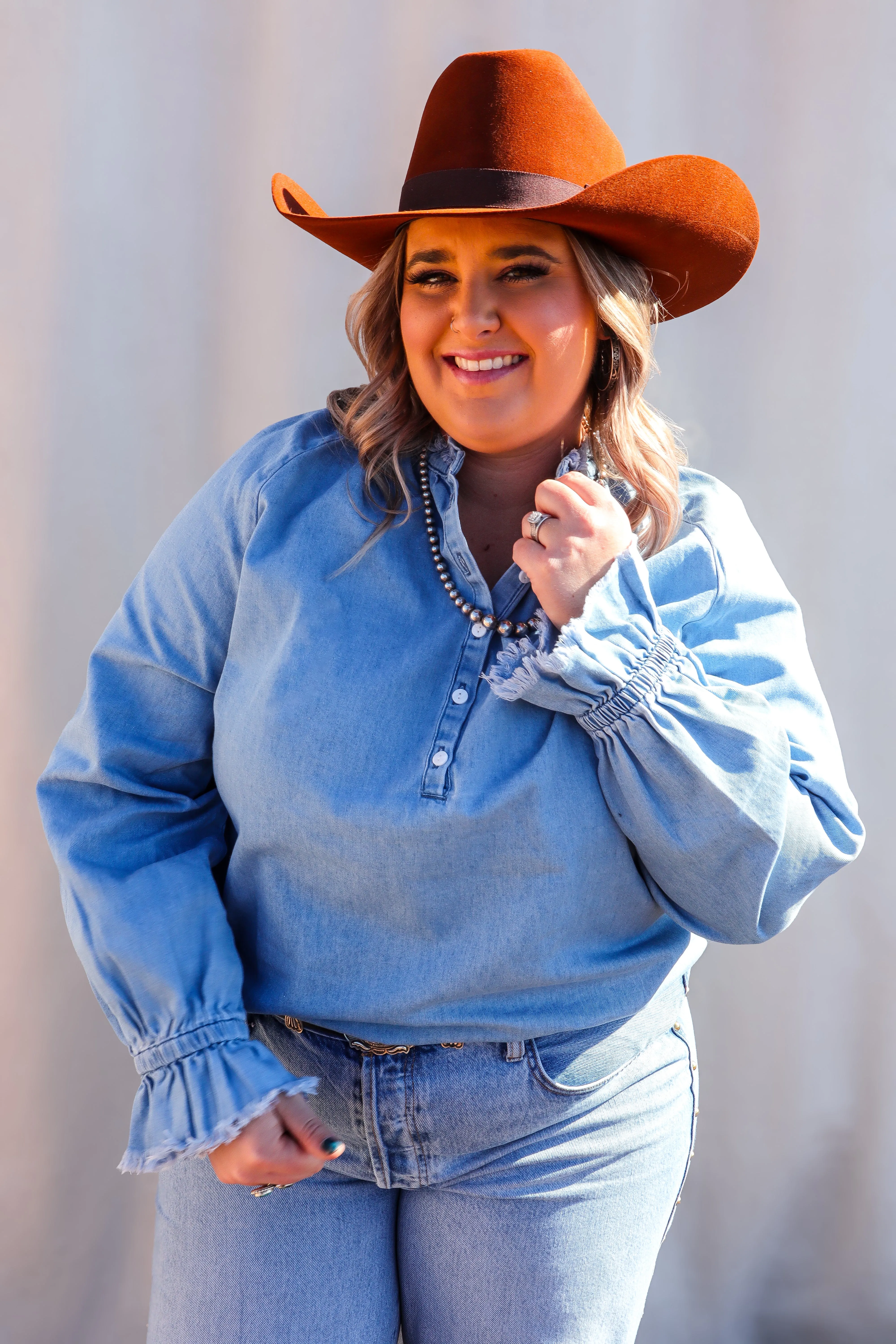 The Dreamcatcher Denim Long Sleeve Blouse