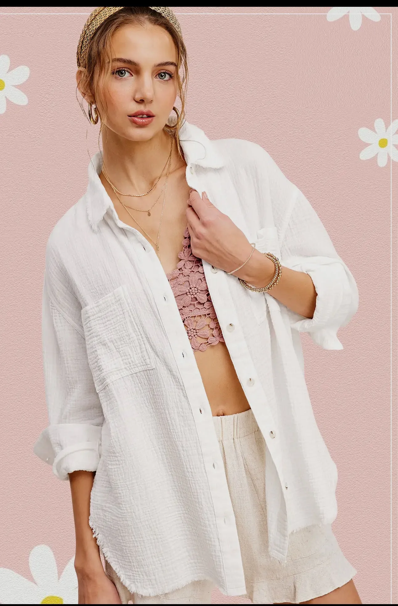 Tinsley- White Soft Washed Crinkled Gauze Button Down Shirts