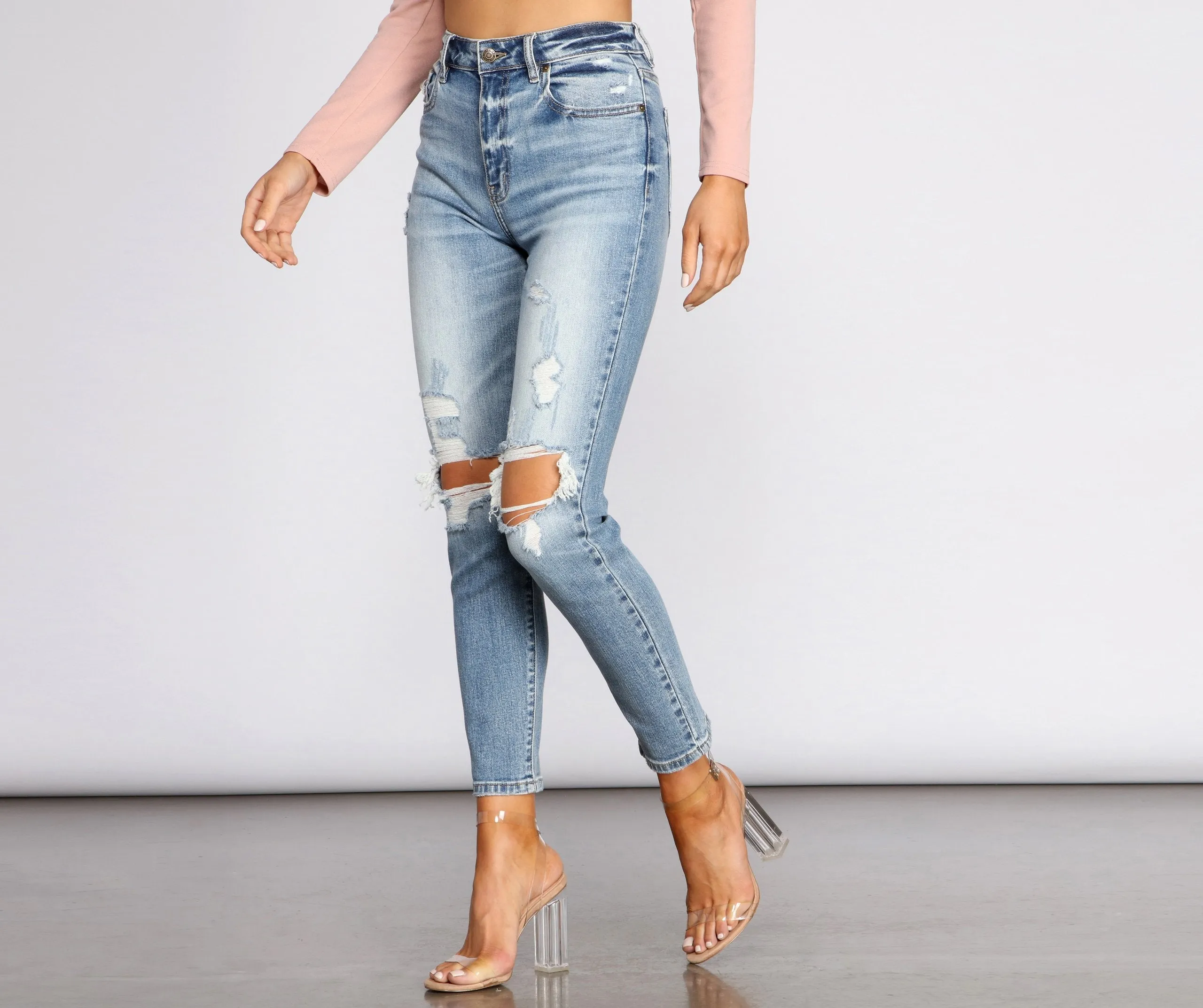 Tobi Super High Waist Destructed Mom Jeans