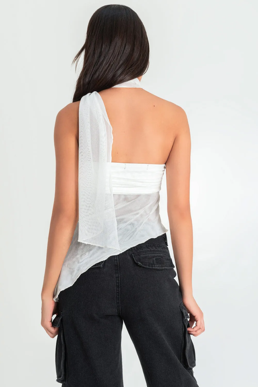 Top tubo asimétrico mesh con choker