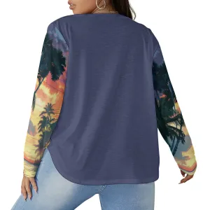 Tropical Vibes Women's V-neck T-shirt With Curved Hem (Plus Size)