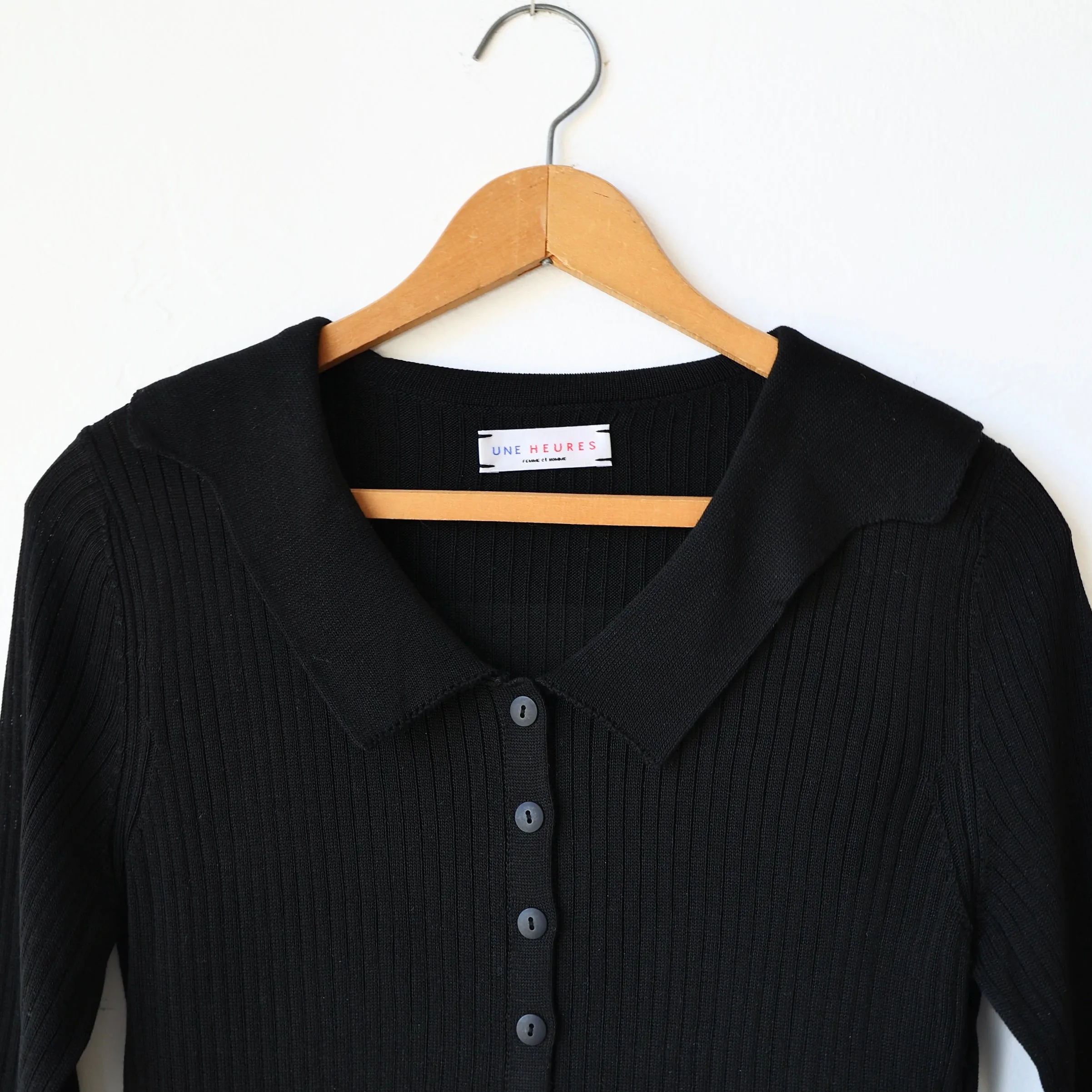 Une Heures 3/4 Button-Up Sailor Silk Knit - Black
