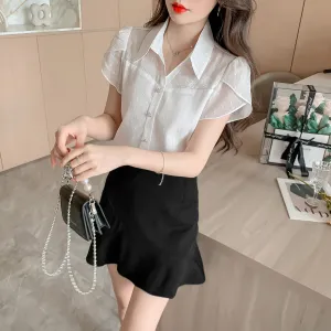 Unique Jacquard Blouse with Spread Neckline for Women