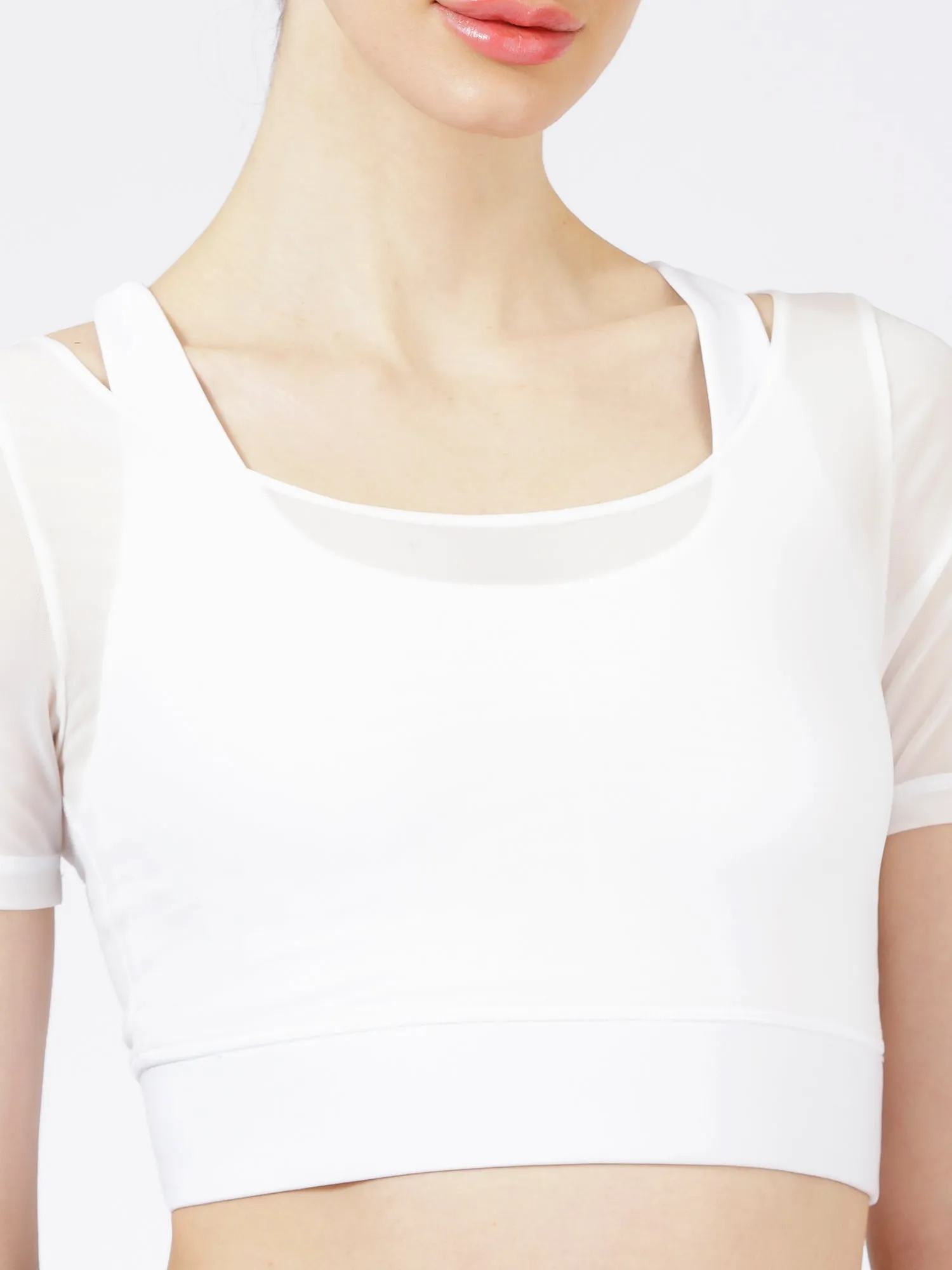 UNITY MESH CROPPED TOP, WHITE/WHITE MESH
