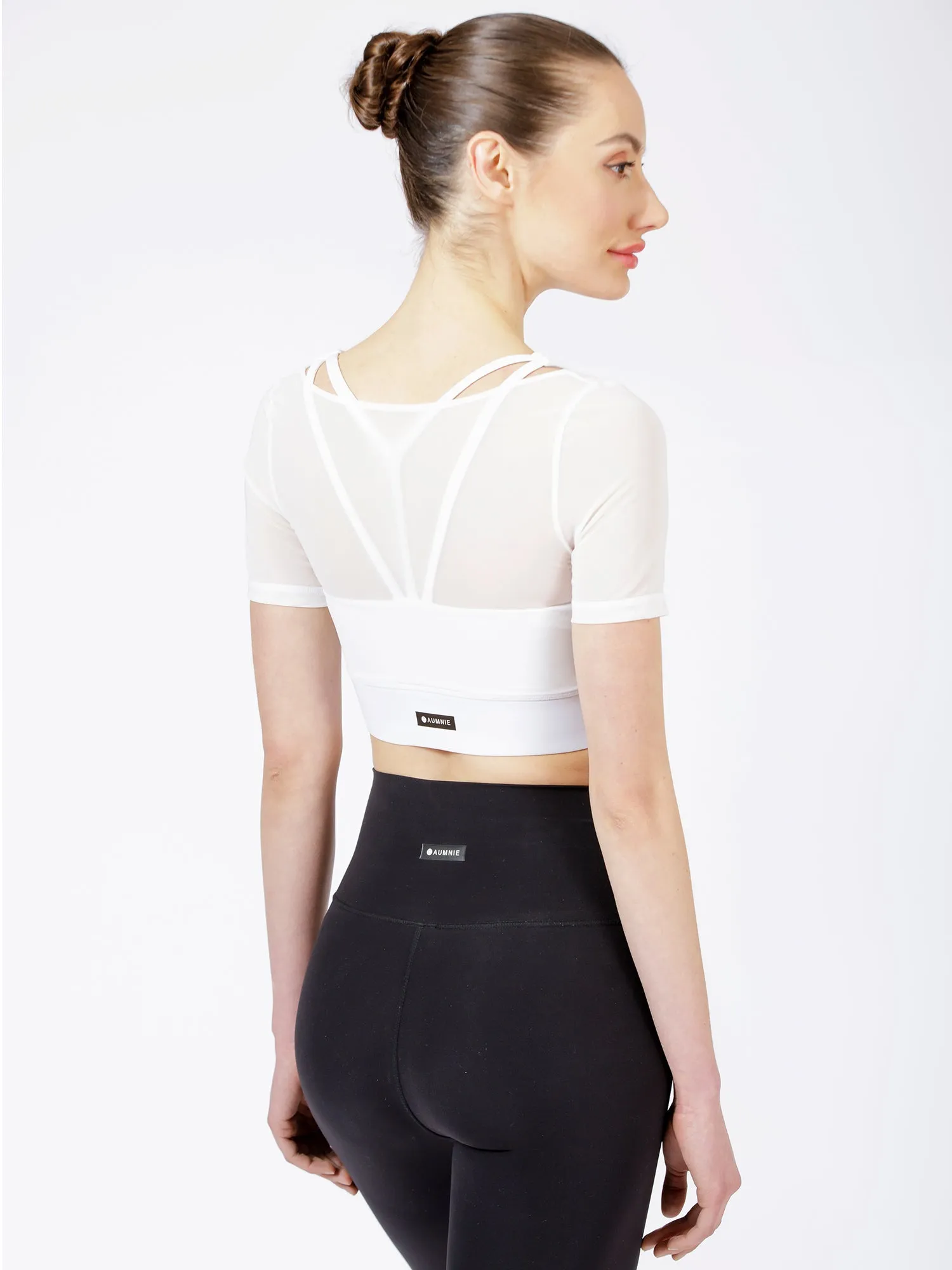 UNITY MESH CROPPED TOP, WHITE/WHITE MESH