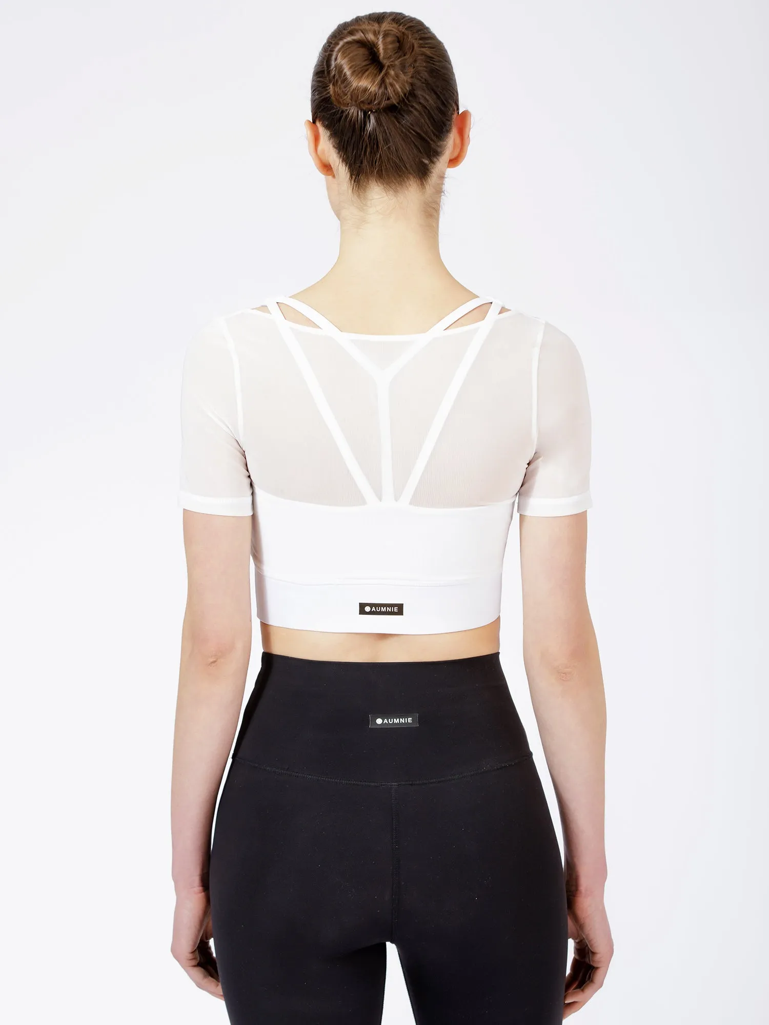 UNITY MESH CROPPED TOP, WHITE/WHITE MESH