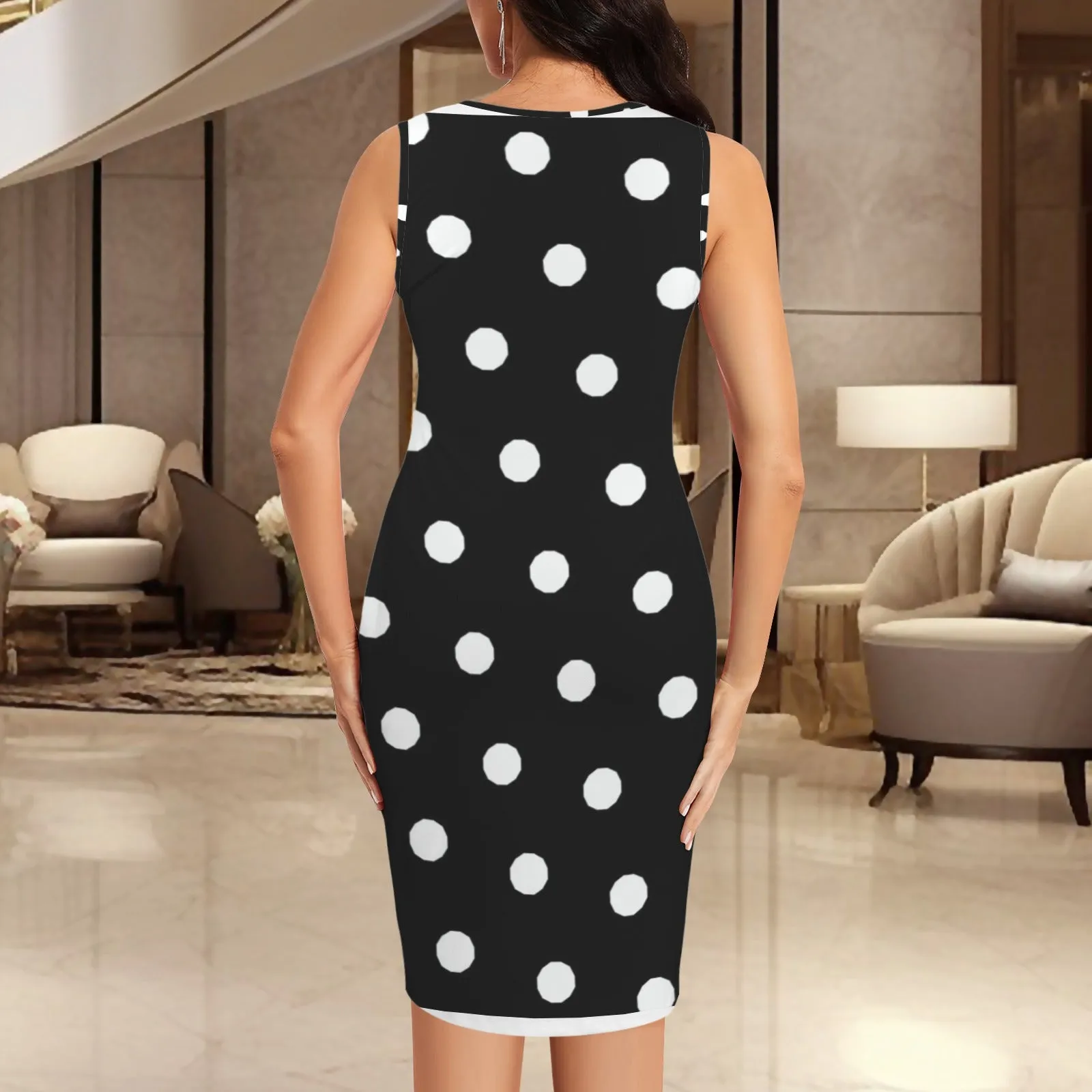 V Neck Sleeveless Faux Wrap Ruched Bodycon Dress