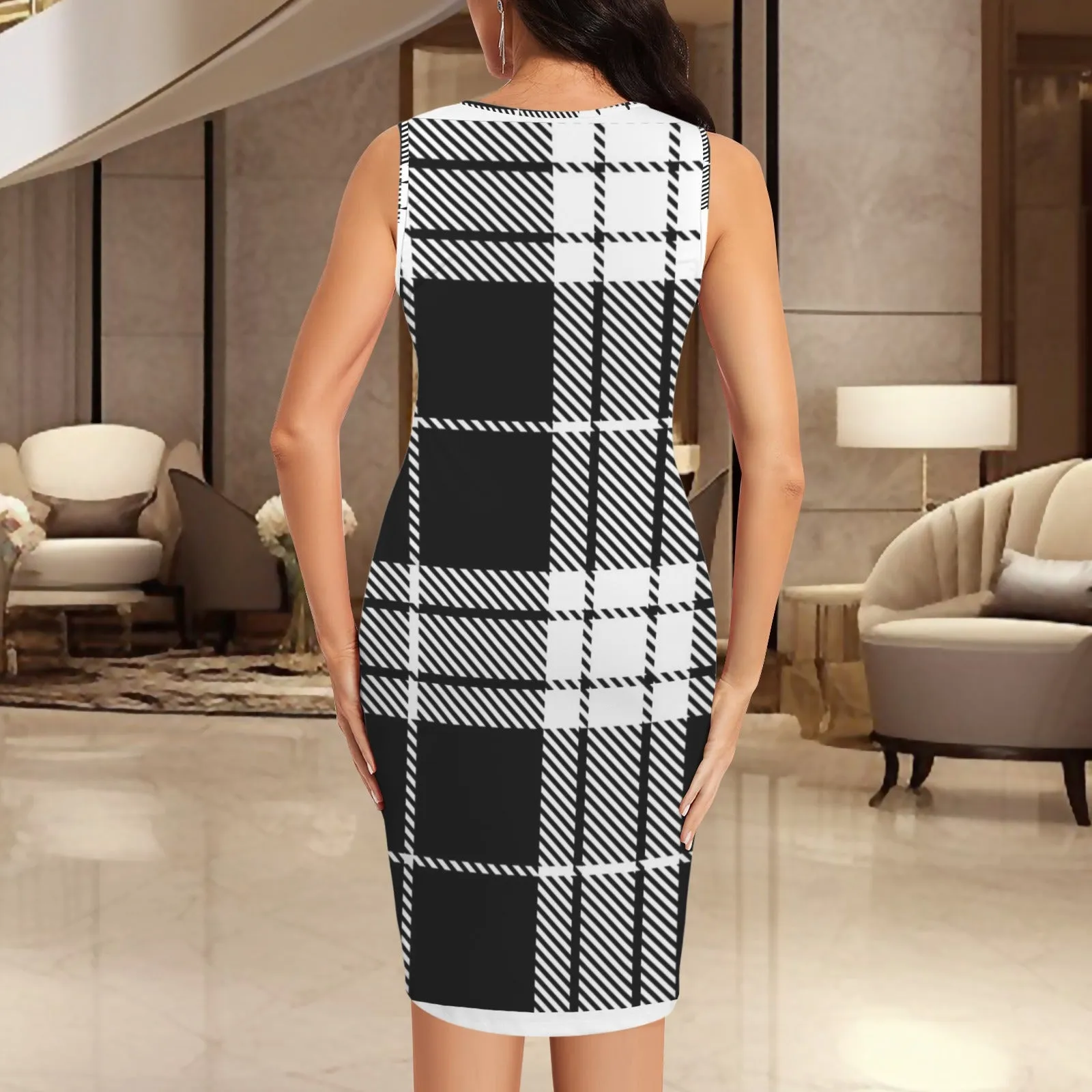 V Neck Sleeveless Faux Wrap Ruched Bodycon Dress