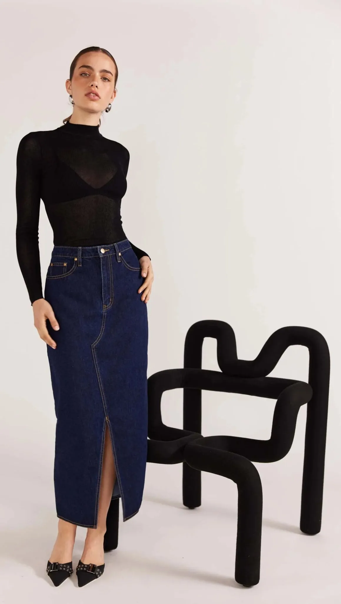 Vara Denim Midi Skirt