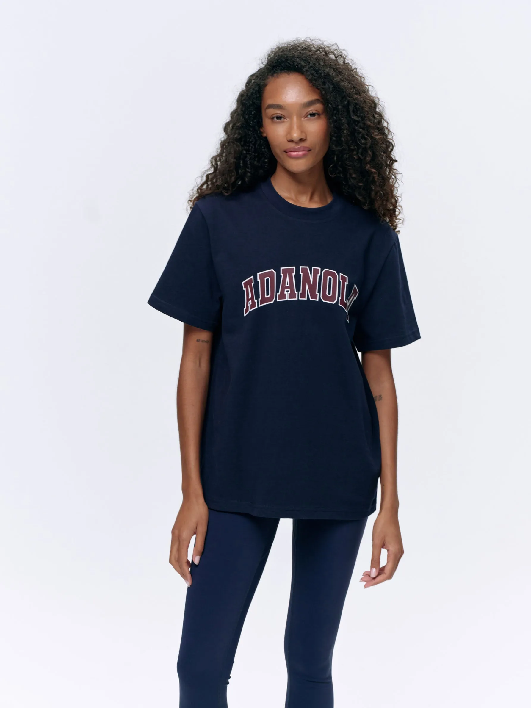 Varsity Short Sleeve Oversized T-shirt - Navy Blue/Burgundy
