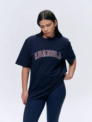 Varsity Short Sleeve Oversized T-shirt - Navy Blue/Burgundy