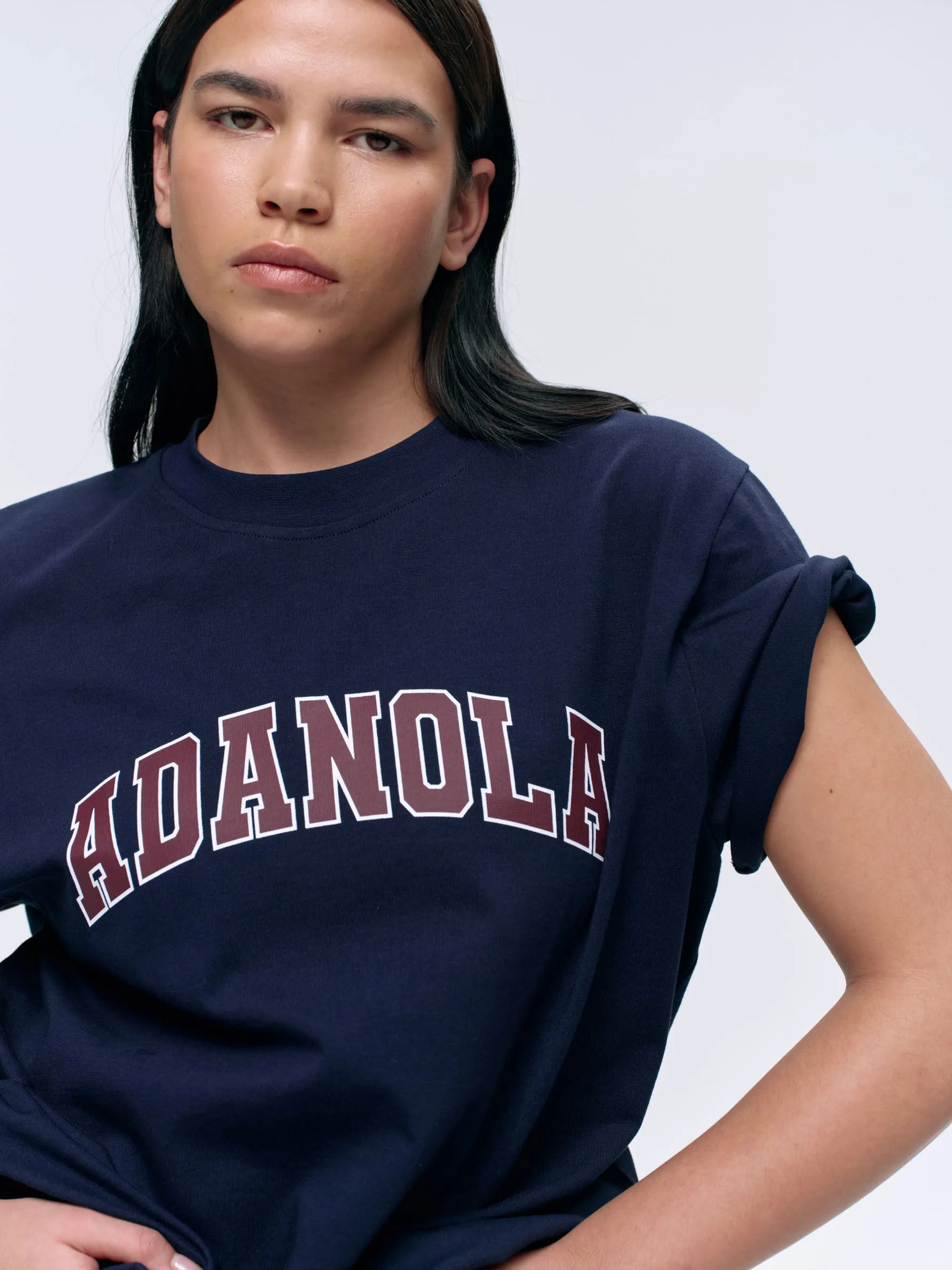 Varsity Short Sleeve Oversized T-shirt - Navy Blue/Burgundy