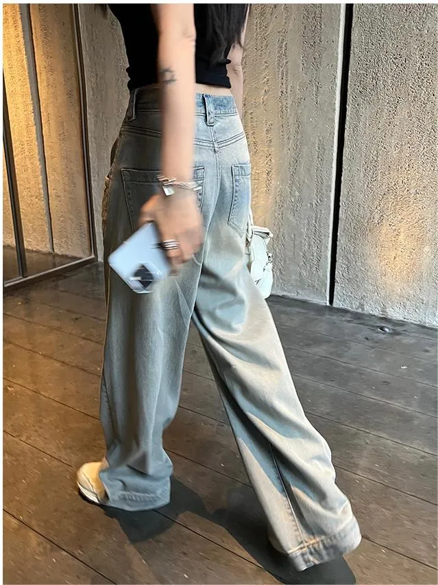 Verblasste Baggy Jeans mit hohem Bund