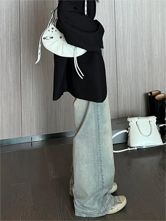 Verblasste Baggy Jeans mit hohem Bund