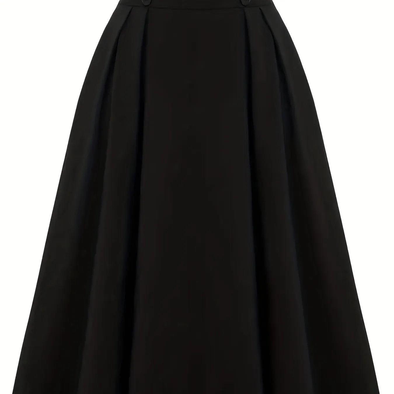 Versatile Solid Pleated Skirts, Elegant Button Front High Waist Skirts, Women's Clothing