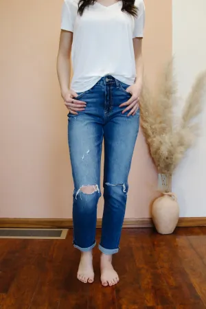 VERVET Erika Blue Distressed Mom Jeans