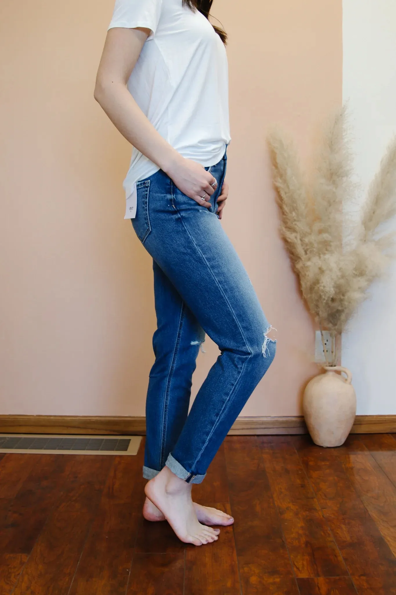 VERVET Erika Blue Distressed Mom Jeans